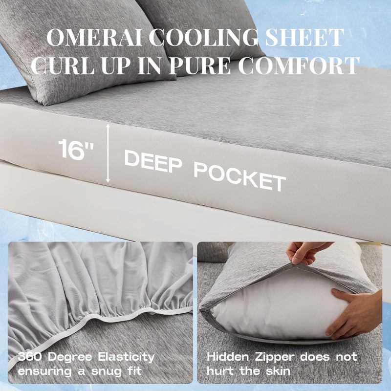 OMERAI Queen Sheet Set, 3 Piece Bed Sheets for Hot Sleeper, Breathable & Cooling, Includes 1 Fitted Sheet and 2 Pillowcases, Grey - Image 5